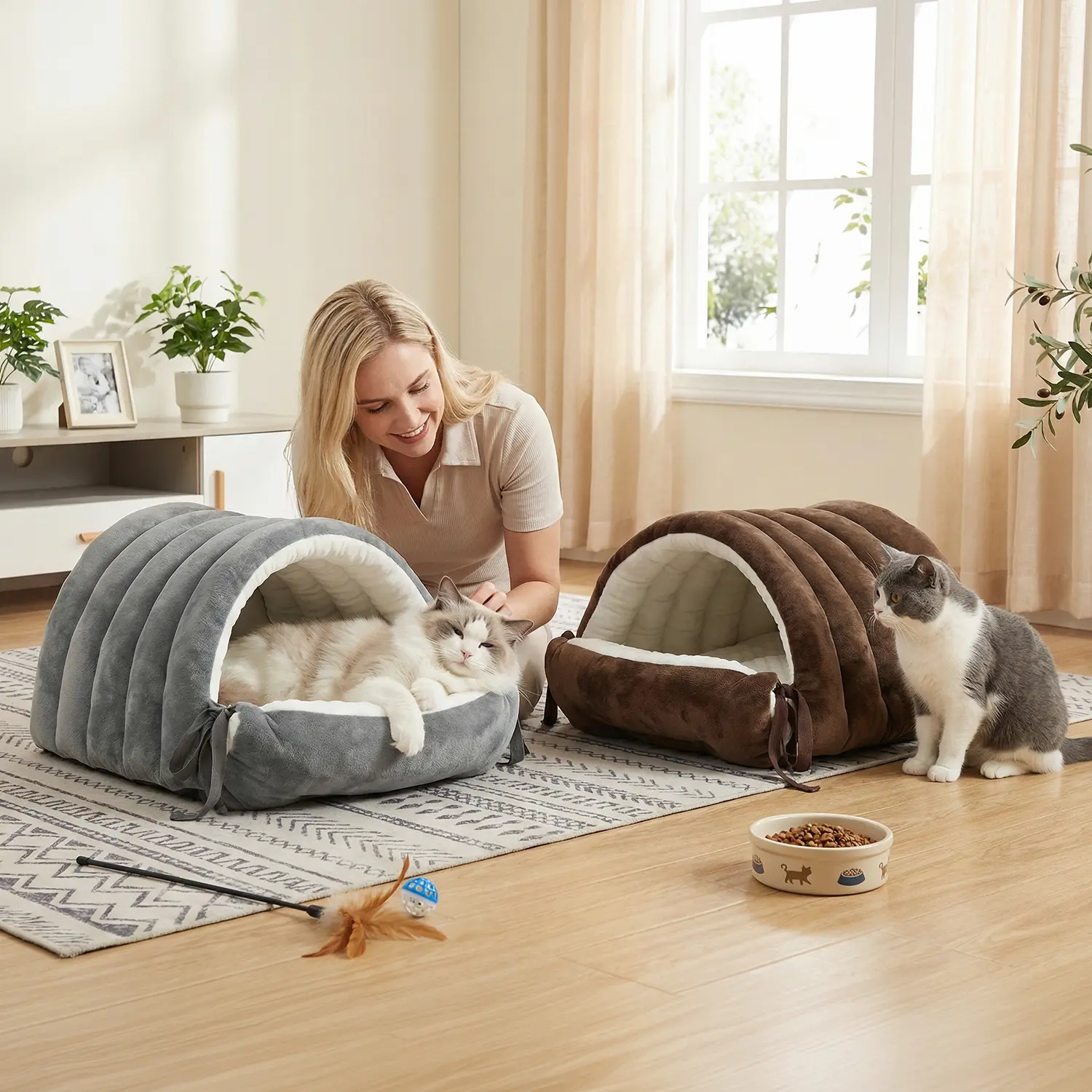 Cozy Kitten Condo - Ultra-Soft Plush Enclosed Cave Pet Bed with Remove Cushion for Anxiety Relief, Cat & Small Puppy Shelter, Kitten House