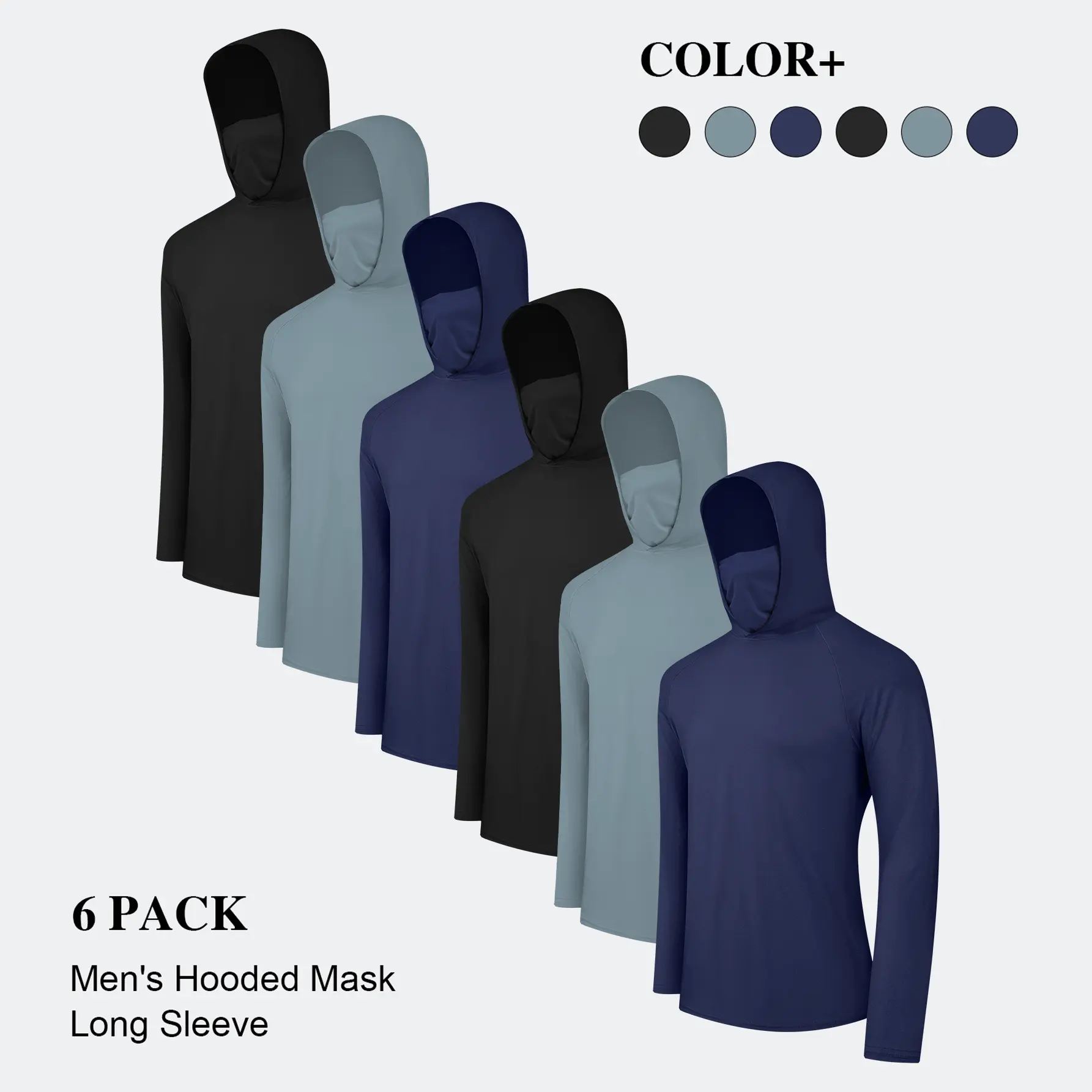 6 Pack Men's Casual Hoodie Pullovers Multicolored Long Sleeve Lightweight UPF Sun Protection Soft Breathable Quick Drying Hoodies With Mask Comfort Multi-Occasion Wear Menswear Set Stylish Tops Workwear With Face Mask Summerwins fathers day gift ideas sum
