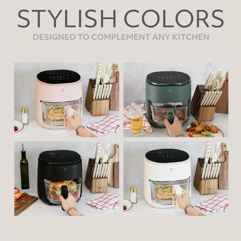 CookWithWillow 5QT Non-Toxic Air Fryer with Glass Bowl & Digital Display Large Touchscreen Oven 1500W Dishwasher Safe Eco-Friendly Recycled Plastic