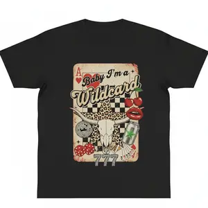 Trendy Cowgirl Wild Card Collage Western Quotes Designs shirt Sublimation Wild West Country Retro Cowboy good graphic tees Y2k cotton fashion Casual Top Trending Gift