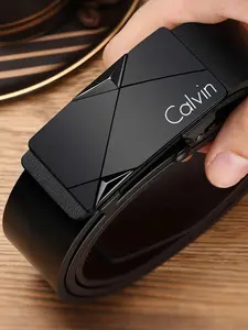 Men's Business Fashion Belt, Automatic Buckle PU Leather Waistband, High-Quality Smooth Button Jeans Belt, 3 Colors Available