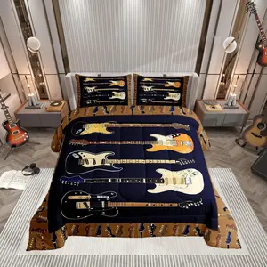 Feelyou Rock Music Duvet Set - Polyester Fibre Bedding with Hip Hop Theme, Travel-Friendly, Multi-Size Farmhouse Style Comforter Set for Boys