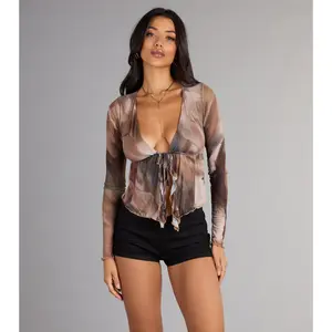 Sheer Sass Ruffle Tie Front Top