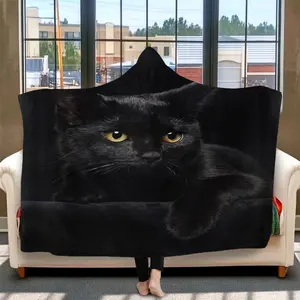 Geometric Pattern Flannel Hooded Blanket,  1 Count Soft and Comfortable Air-conditioned Room Throw, Warm Nap Blanket for Home, Office, Outdoor Camping