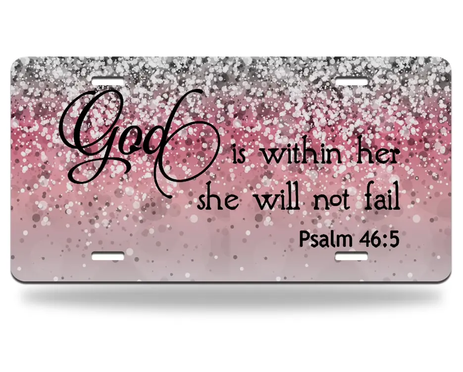 [PREMIUM] Yehwow Pink Sparkles Scripture Front License Plate, 6" by 12" Aluminum Religious Decorative Plate - Novelty Auto Tag for Cars, Trucks & SUVs