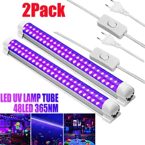VASTFIRE 2-Pack 365NM UV Black Light Bar Fixtures 48LEDs 10W Ultraviolet Lamp Strip US Plug for Party Club Decor & Glow Shows Led Bulb