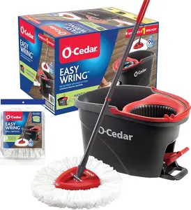O-Cedar #1 Easywring Microfiber Spin Mop & Bucket Floor Cleaning System - 1 Extra Refill, Red/Gray, Ideal for Vinyl Floors and Rooms, Room