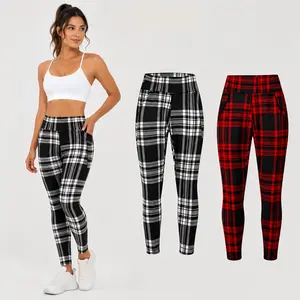 Women’s Plaid Yoga Leggings – High Waisted Tummy Control Butt Lift Workout Pants, Soft Stretch Athletic Leggings