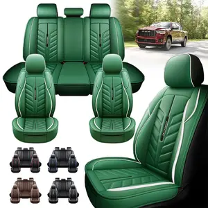 2009-2023 Dodge Ram Green PU Leather Seat Covers with White Stitching for Enhanced Comfort and Style