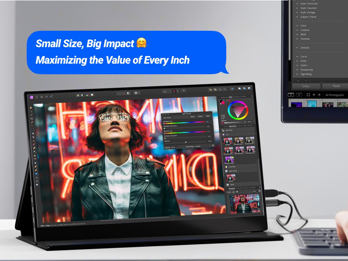 Ingnok 15.6" Portable Monitor FHD 1080P External Screen for Laptop, Ultra Slim USB-C HDMI Travel Display with Smart Cover & Speakers, Plug & Play Monitor for Mac PC PS5 Switch Xbox