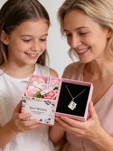1PC Sentimental Premium Gift Set | Rotating Rose Double Drawer Box | Non-Fading Titanium Steel Engravable Flip Book Pendant Necklace | 2026 Mother's Day / Mom's Birthday / Graduation Gift
