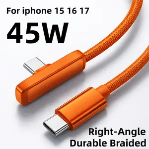 45W Right Angle Cable 240W 2-Pack 6.6ft Fast Charging Cable for iPhone15/16/17 Pro Max iPad Pro Macbook pro USBC-USBC Braided Durable USBC to USBC charge C to C phone