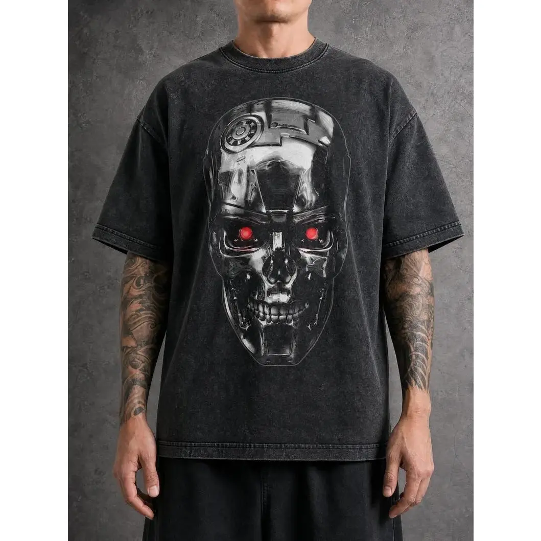 T-800 Terminator Graphic Acid Mineral T-Shirt| Heavyweight Vintage Washed Shirt