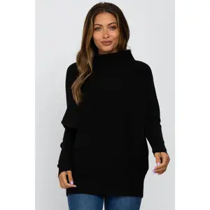 Black Funnel Neck Dolman Sleeve Maternity Sweater