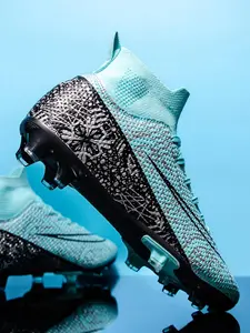 Men's Colorblock Lace Up Soccer Shoes, Professional High Top Football Cleats, Anti-slip Football Shoes for Outdoor Training