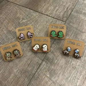 Spooky Dinosaur Earrings – Dinosaurs in Halloween Costumes Wooden Studs