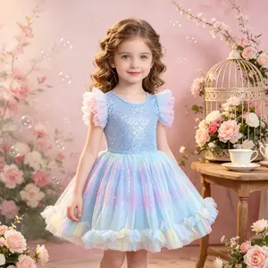 Whimsical Pastel Rainbow Tutu Leotard | Sequin Bodice Tiered Ruffle Outfit for Birthday Party,Ballet Class & Costume Play