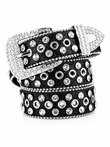 Women Rhinestone Decorated Belt Crystal Studded Fashion Versatile Waist Belt Full Drill Sparkly Evening Party Belt for Jeans Dress