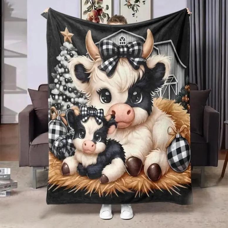 Cow Print Throw Blanket, 1 Count Soft Warm Throw Blanket, Air-conditioned Room Blanket, Warm Nap Blanket For Home Office Travel Camping, Man Woman Gift