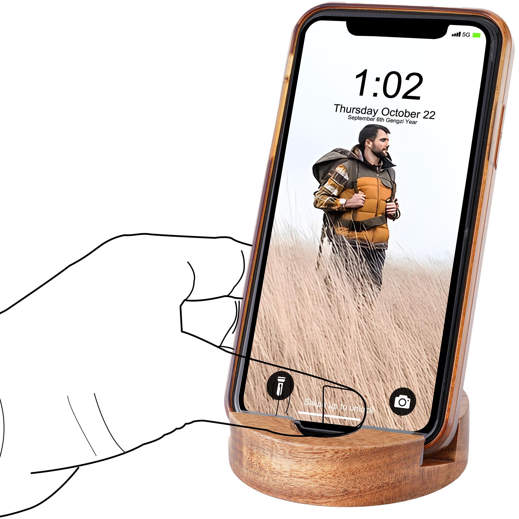 Couch Cup Holder Tray, 3 in 1 Large 15.36"x9.85" Acacia Wood Sofa Arm Clip on Tray Table with 360°Rotated Phone Holder on Armrest