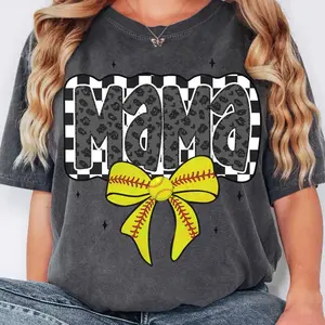 Comfort Colors Retro Softball Mama, Softball Mama, Softball Coquette, Game Day Softball Bow, Checker Softball, Softball Mom