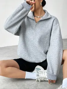 Women's Plain Half Zip Drop Shoulder Sweatshirt, Casual Long Sleeve  Pullover for Fall & Winter, Women's Clothes for Daily Wear Womenswear