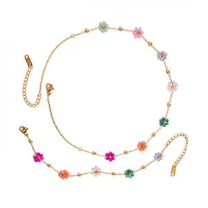 Fashionable Multipurpose Colorful Flower Bead Necklace and Bracelet Set