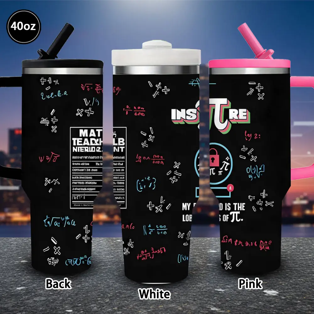 40 oz Math & Science Themed Insulated Vacuum Flask Tumbler with Lid & Straw, Winter Travel Mug, Gift for Women, Ideal for Valentine’s Day, Iced/Hot Coffee Cup, Flasks