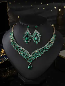 Elegant Rhinestone Jewelry Set for Women, Includes Necklace & Earrings, Perfect Gift for Girlfriend or Mother, Ideal for Weddings & Parties