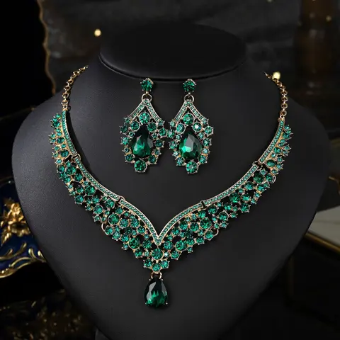 Elegant Rhinestone Bombshell Teardrop Jewelry Set for Women, Necklace and Earring Set, Includes Drop Necklace & Earrings, Perfect Gift for Girlfriend or Mother, Ideal for Weddings & Parties, Bridal Wedding Jewelry, Bridal Sets, Necklaces Earrings Set