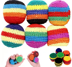 Random 1/6/12 PCS Hand-Made Knitted Hacky Sack, 2026 Upgraded Assorted Foot Bag Crochet Hacky Sacks for Adults, Juggling Balls for Beginners, Multicolored Geometric Pattern, Ready-to-Use Hacky Sacks