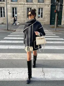 Fashion Casual Woolen Coat Thickened Loose Fit with Scarf and Fringe, Women's Winter Outerwear, Stylish and Warm Jacket