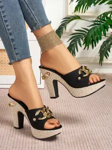 Women's Fashionable Braid Design Slip on Sandals, Casual Comfortable High Heel Open Toe Platform Sandals for Summer, Lightweight Breathable Shoes for Daily Wear, Casual Trendy Sandals