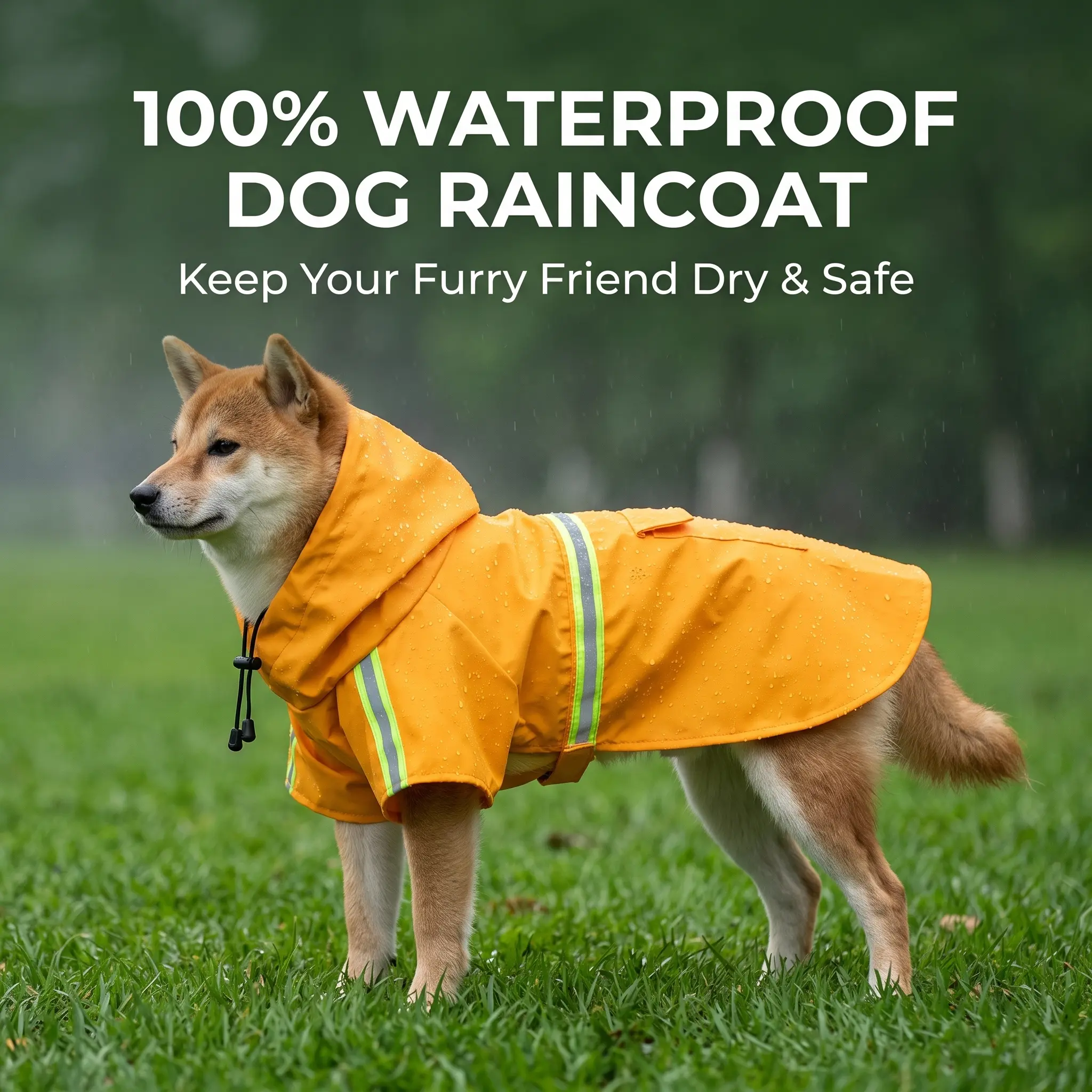 Waterproof Reflective Dog Raincoat  Adjustable Hooded PU Rain Jacket with Harness Hole, Treat Pocket & Chest Strap for Small Medium Dogs