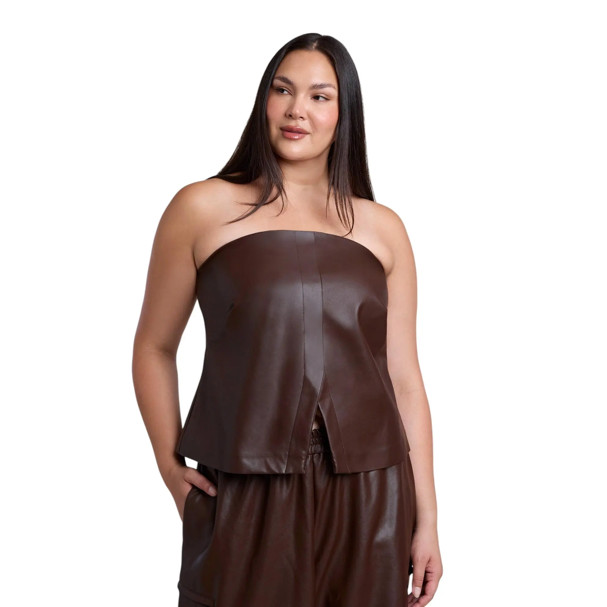 ELOQUII Women's Plus Size Faux Leather Strapless Top