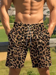 Men's Fashion 3D Leopard Print Beach Shorts, Drawstring Shorts, Lightweight, Comfortable, and Versatile Men's Shorts, Suitable for Summer Vacations, Beach Activities, Surfing, etc.