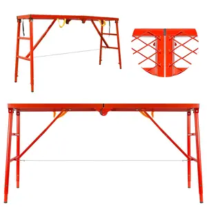 Red Foldable Alloy Steel Scaffold Platform 69"x15"x53", Adjustable Height & Legs, 770lbs Capacity, Multi-Use Work Platform for Stairs, Welding, Painting, Car Washing