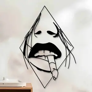 Abstract Face Design Metal Wall Art, Creative Smoking Face Design Wall Decor, Wall Hanging Decor for Home Living Room Bedroom Office, Poster