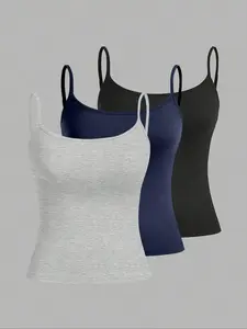 Women's Solid Backless Bodycon Cami Top, Casual Adjustable Spaghetti Strap Top for Daily Wear, Ladies Clothes for All Seasons