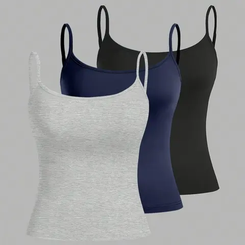 Women's Solid Backless Sleeveless Cami Top, Casual Adjustable Spaghetti Strap Top for Daily Wear, Sleeveless Casual Everyday Ladies Clothes for All Seasons, Camisole Tank Tops