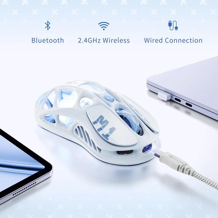 GravaStar Mercury M1 Pro Gaming Mouse Ice Blue, 78g Lightweight Magnesium Alloy, 26,000 DPI, PAW3395DM Sensor, 5 Programmable Buttons, Support Wired/2.4GHz/BT, Up to 200 Hours Battery Life GravaStar Mercury M1 Pro Gaming Mouse Ice Blue, 78g Lightweight Magnesium Alloy, 26,000 DPI, PAW3395DM Sensor, 5 Programmable Buttons, Support Wired/2.4GHz/BT, Up to 200 Hours Battery Life
