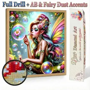 Bubble Wonderland Rainbow Flower Elf | Full Drill AB & Fairy Dust Highlights | Velvet Canvas | DIY 5D Diamond Painting Kit | Sparkling Fantasy Fairy Floral Wall Art Home Decor | Relaxing Rhinestone Mosaic Gem Art Hobby | Aesthetic Craft Gift