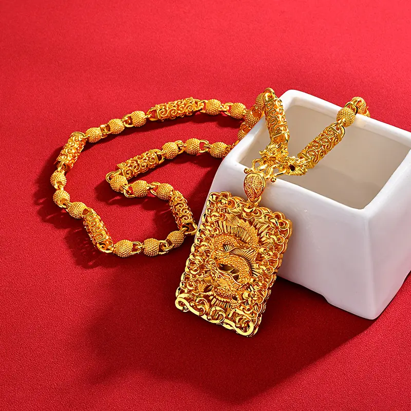 Men's Gold-plated Dragon Head 24Inch Necklace with Hollow Dragon Pendant Bold Stylish Versatile Gold Chain Luck Protection Unique Design Gift
