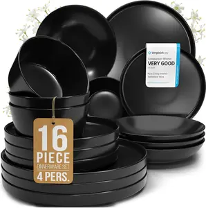 16 Piece Black Dinnerware Set for 4 | Matte Black Plates and Bowls Sets, Modern Stoneware Black Dishes Set | Scratch Resistant, Dishwasher & Microwave Safe | Matte Black Finish Ultra-Chic & Modern
