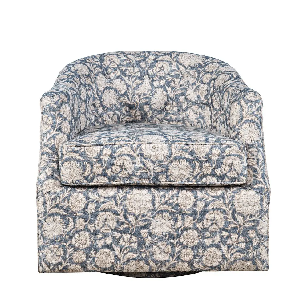 Lottie Compact Playful Floral Print Upholstered Single Seat Accent Armchair - Tailored Silhouette, Clean Design, Cottage Style Living Room Furniture, Smooth Swivel Indoor Chair