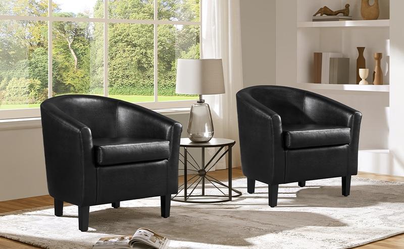 Yaheetech Faux Leather Club Chair Accent Arm Chair Artificial Leather Barrel Chair Contemporary Style for Living Room Bedroom Reception Room
