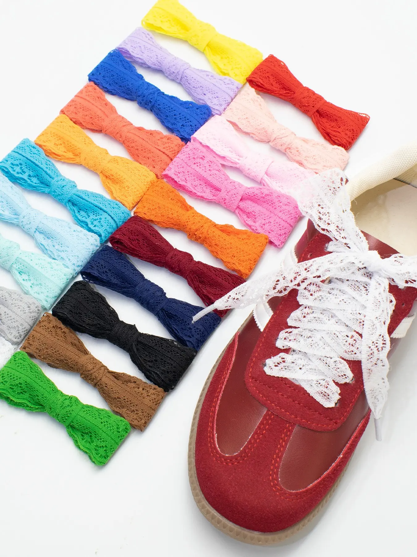 20 Pairs Cute Ballet Style Silk Lace Shoelaces, Shoe Laces For Sneakers, Contrast Lace Stripes Design, Casual All Seasons Accessory
