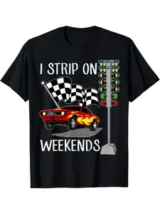 Men & Women's Retro Drag Race T-Shirt - Humous I St on Weekends Muscle Car & Drag Strip Graphic Tee, Black Casual Round Neck Shirt with Racing Print, Sizes S-3XL for Motorsport Events & Casual Attire