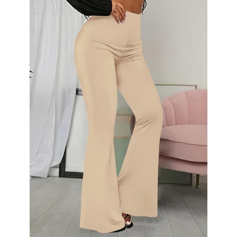 Solid Color Flare Leg Pants TL60688 - Elegant Forbidden Pants for Women - Comfortable Flowy Spandex Fabric - Perfect for Casual Party Occasions - Black Chic Womenswear Bottom