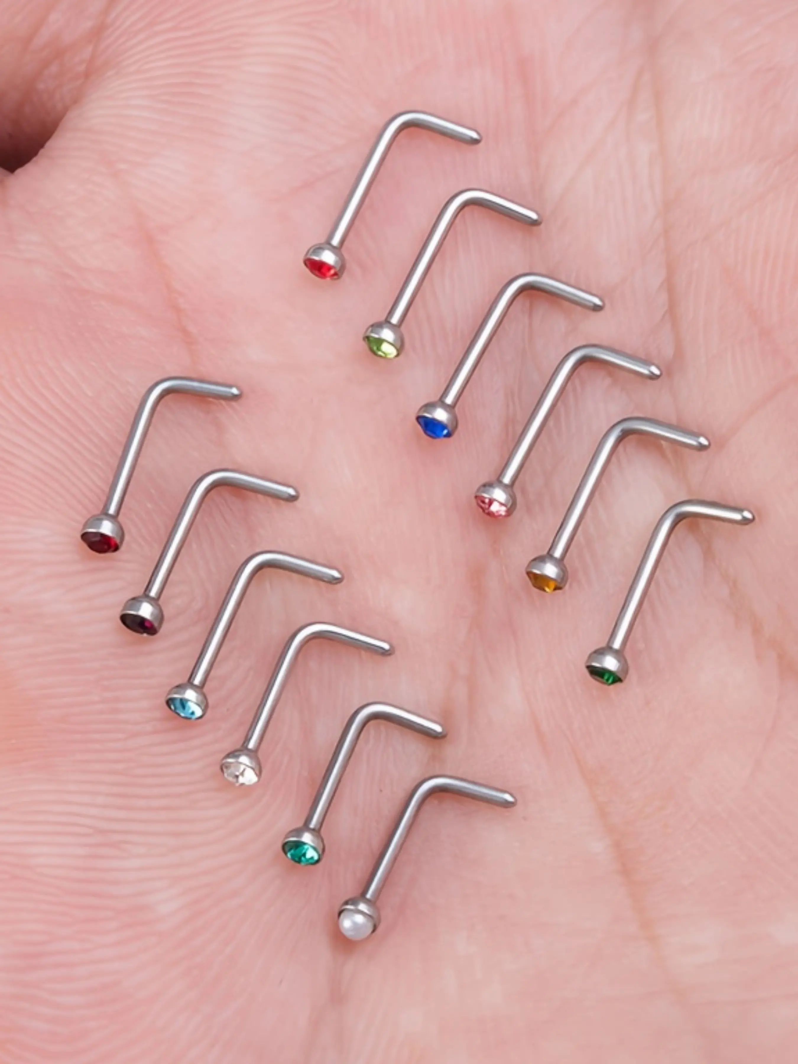 24pcs Color-Changing Synthetic Nose Piercing Kit, Stainless Steel Nostril Bone Rings with Coded Caps, Y2K Gothic Body Jewelry for Parties